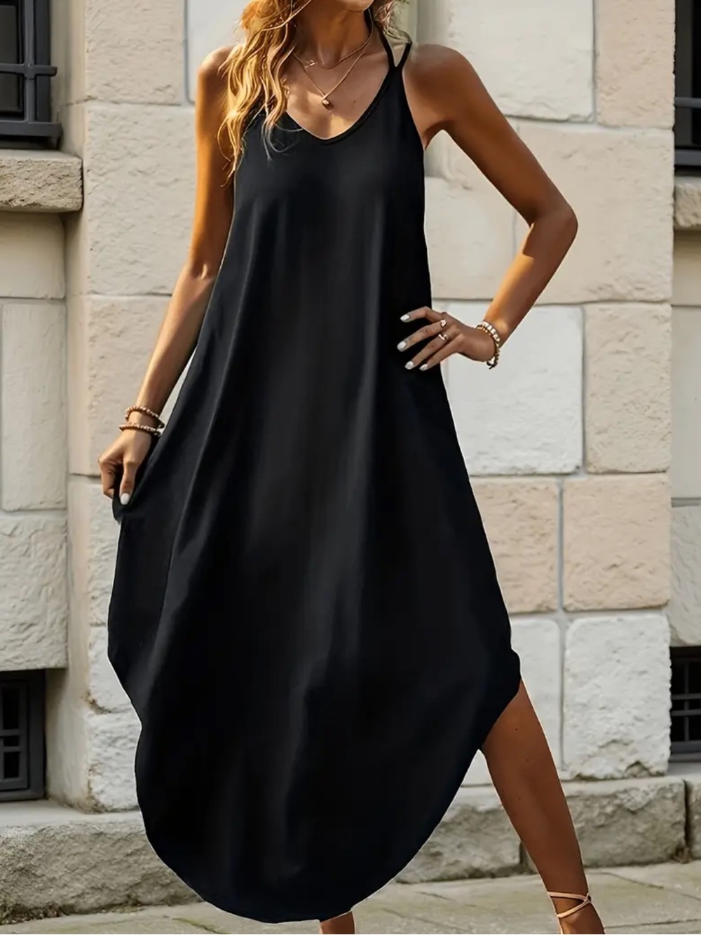 NWT Stretchy Sleek Black Slip Maxi Dress